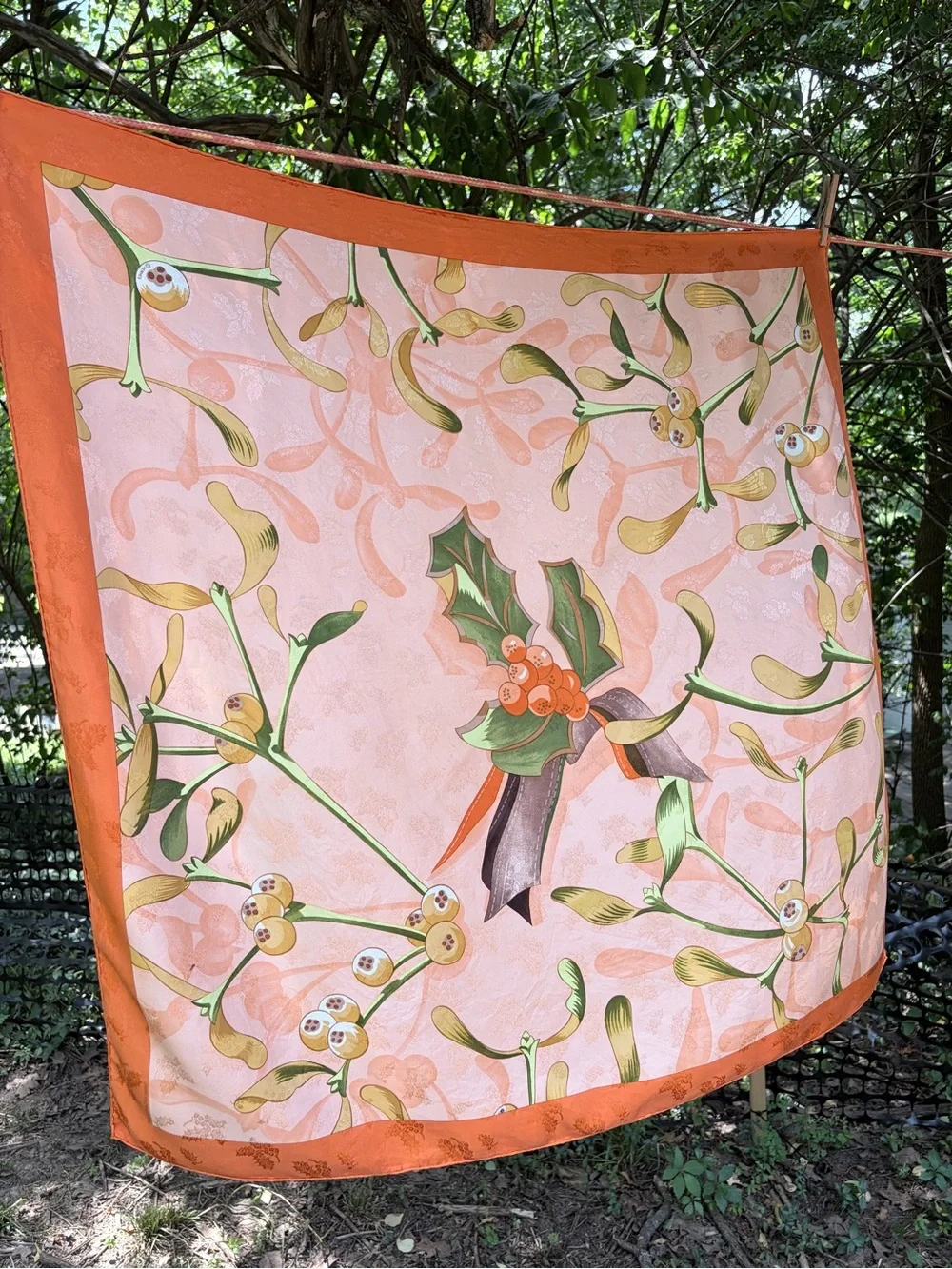Hermes Pink Orange Green Floral Silk Scarf